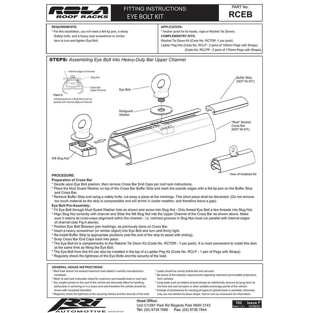 Rola Roof Rack Eye Bolt Set 4 Rola Roof Rack Eye Bolt Set - Image 2
